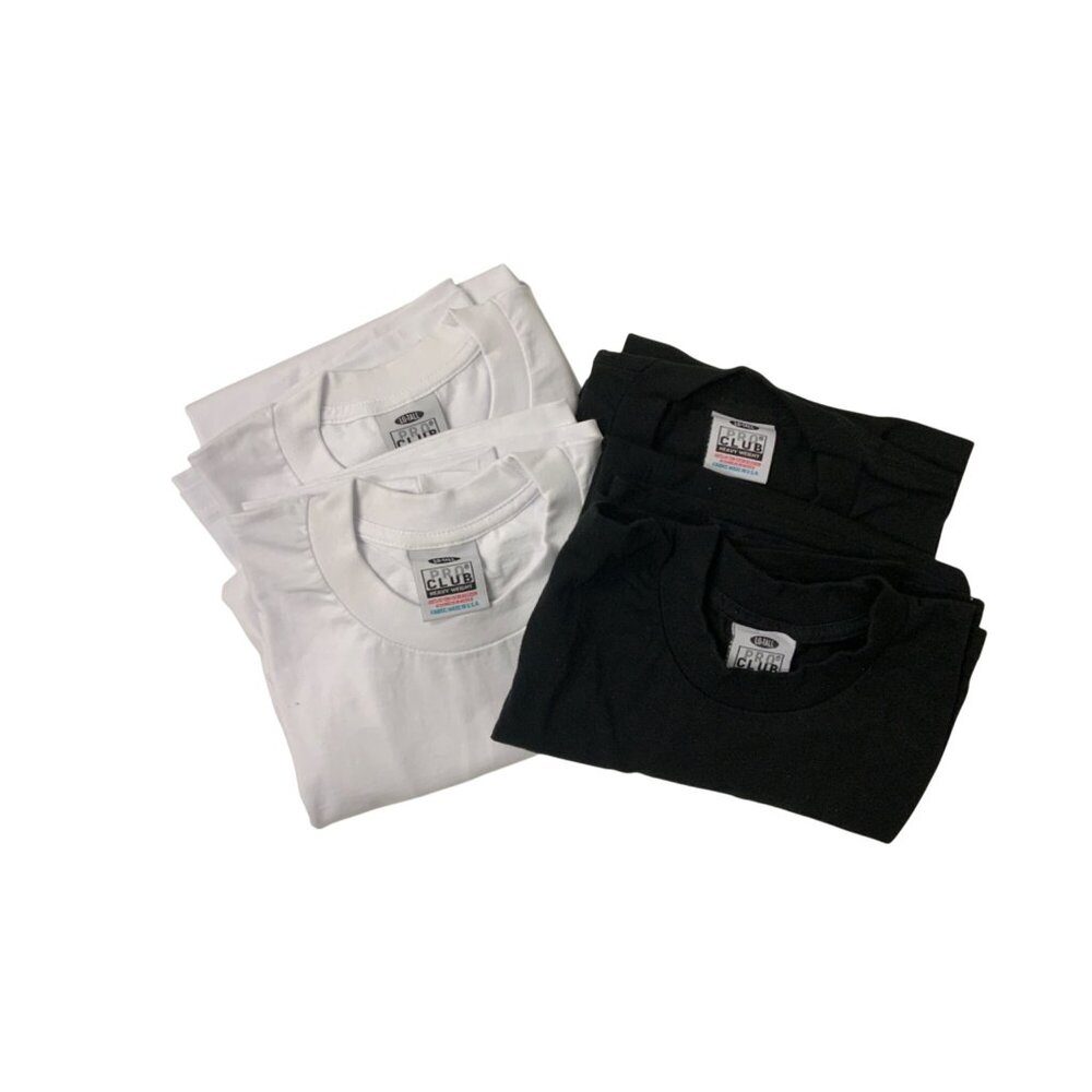 Pro Club Heavyweight Bundle Of 4 Black & White T-Shirts LG-Tall 100% Cotton
